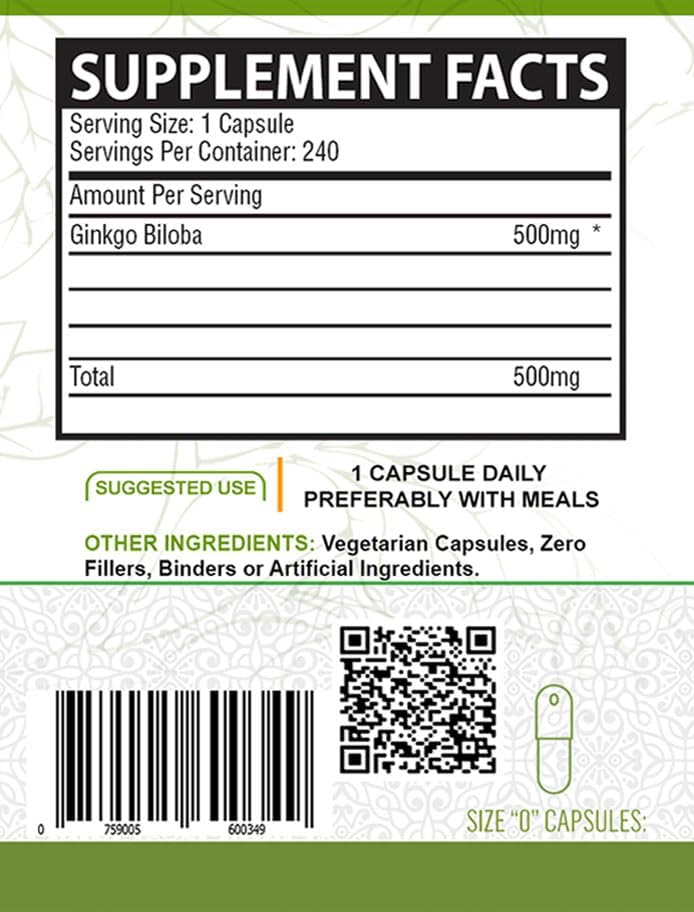 Miniatura 2 de NutreeVit Cápsulas de suplemento de hierbas Ginkgo Biloba (240 unidades)