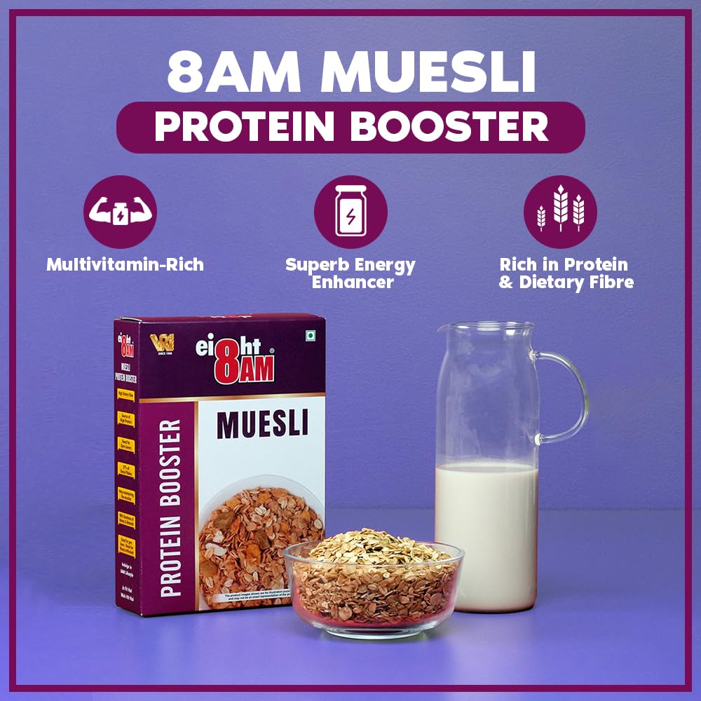 8AM Muesli Protein Booster, Tasty, Nutritious and Healthy Snacks, Include Whole Grains and Seeds, 425 gm Set of 2 3