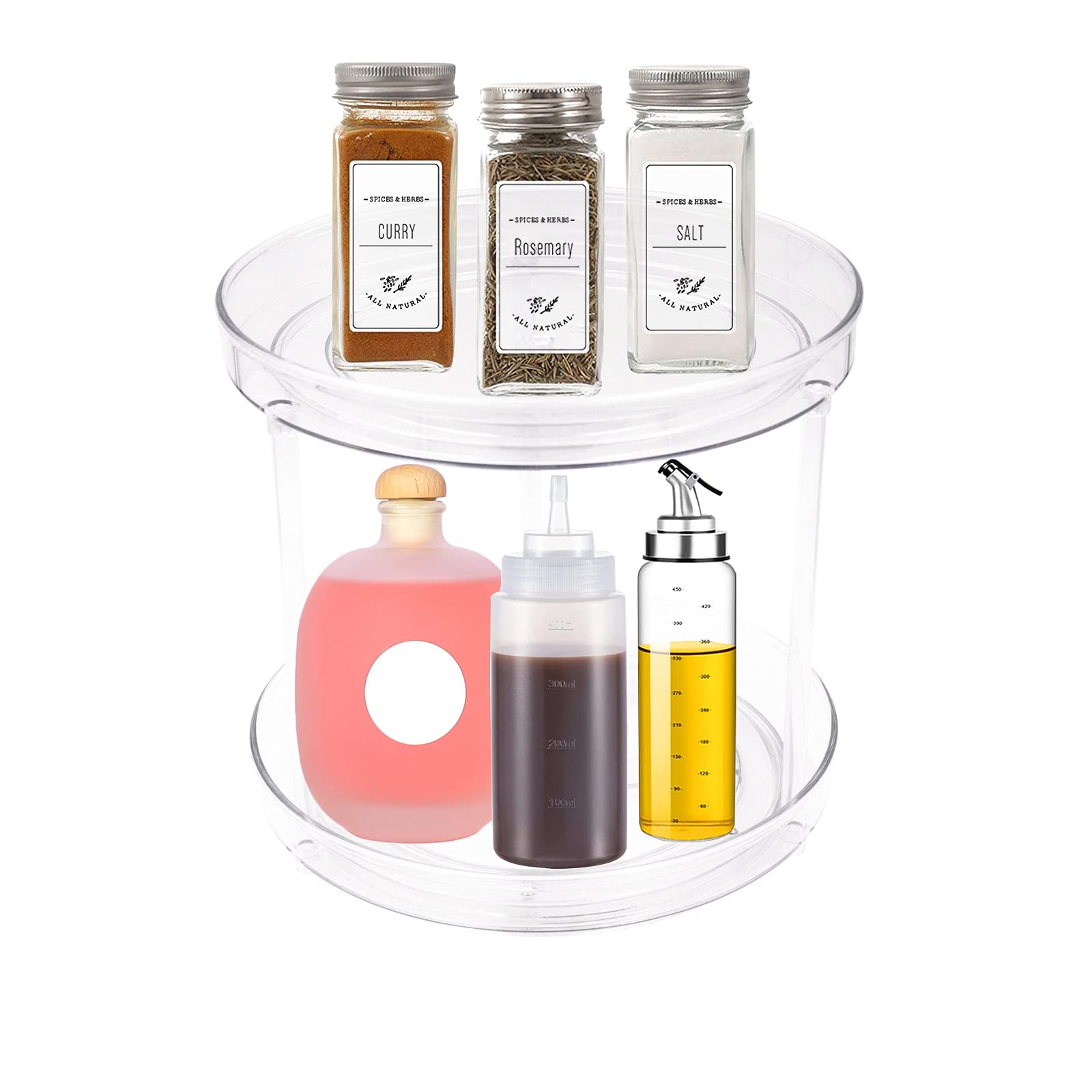 Yuknees 2 Tier Lazy Susan,Turntable Storage,Clear Spices Organizer, Kitchen Turntable Spice Racks,Makeup Cosmetic Storage,for Kitchen Cabinet,Storage Tray for Fruit,Sauces Drinks Bottles Snacks.