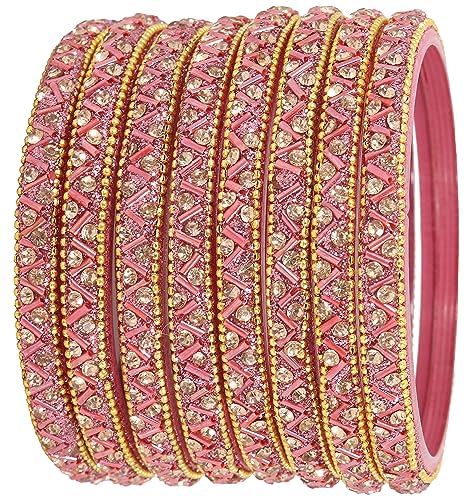 Image of NMII Glass Bangles Set For Girls and Women Studded Zircon Gemstone and Beads I women bangles I (Pack of 8)