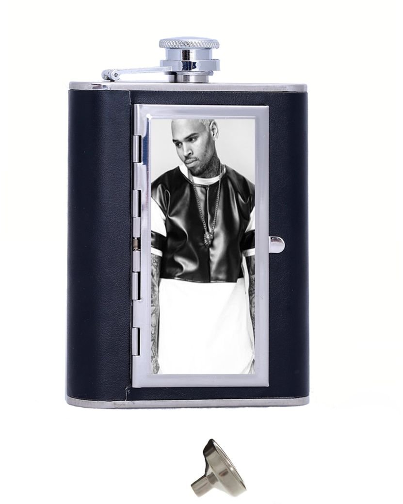 Chris Brown Image Custom Personalized Matte Stainless Steel 6 oz Hip Flask Gift Box With Cigarette Case,Cool Travel Container