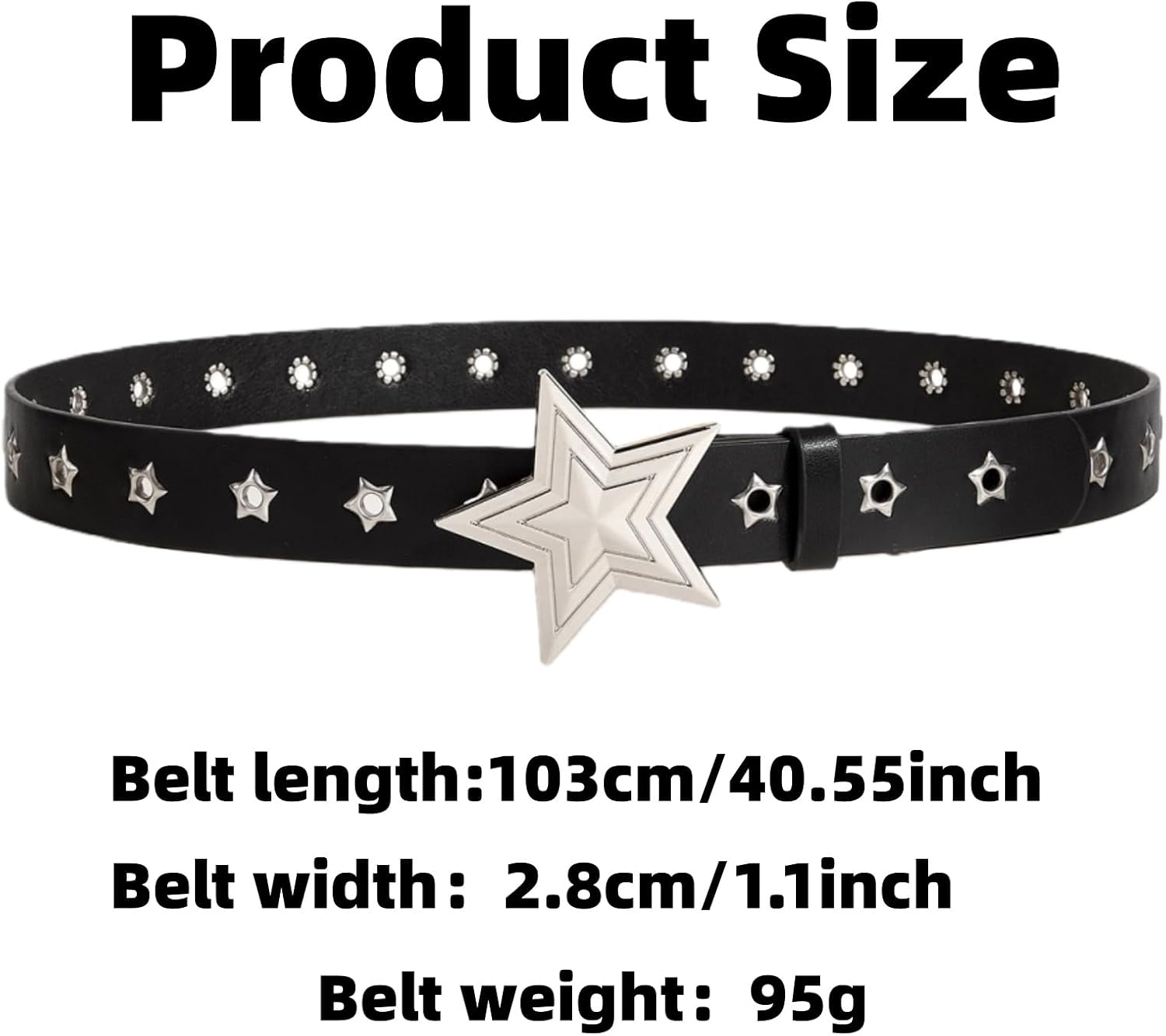 Black Y2k Studded Star Belt, Punk Rock Grunge EMO Leather Belt for Women Men,Hip Hop Y2k Accessories