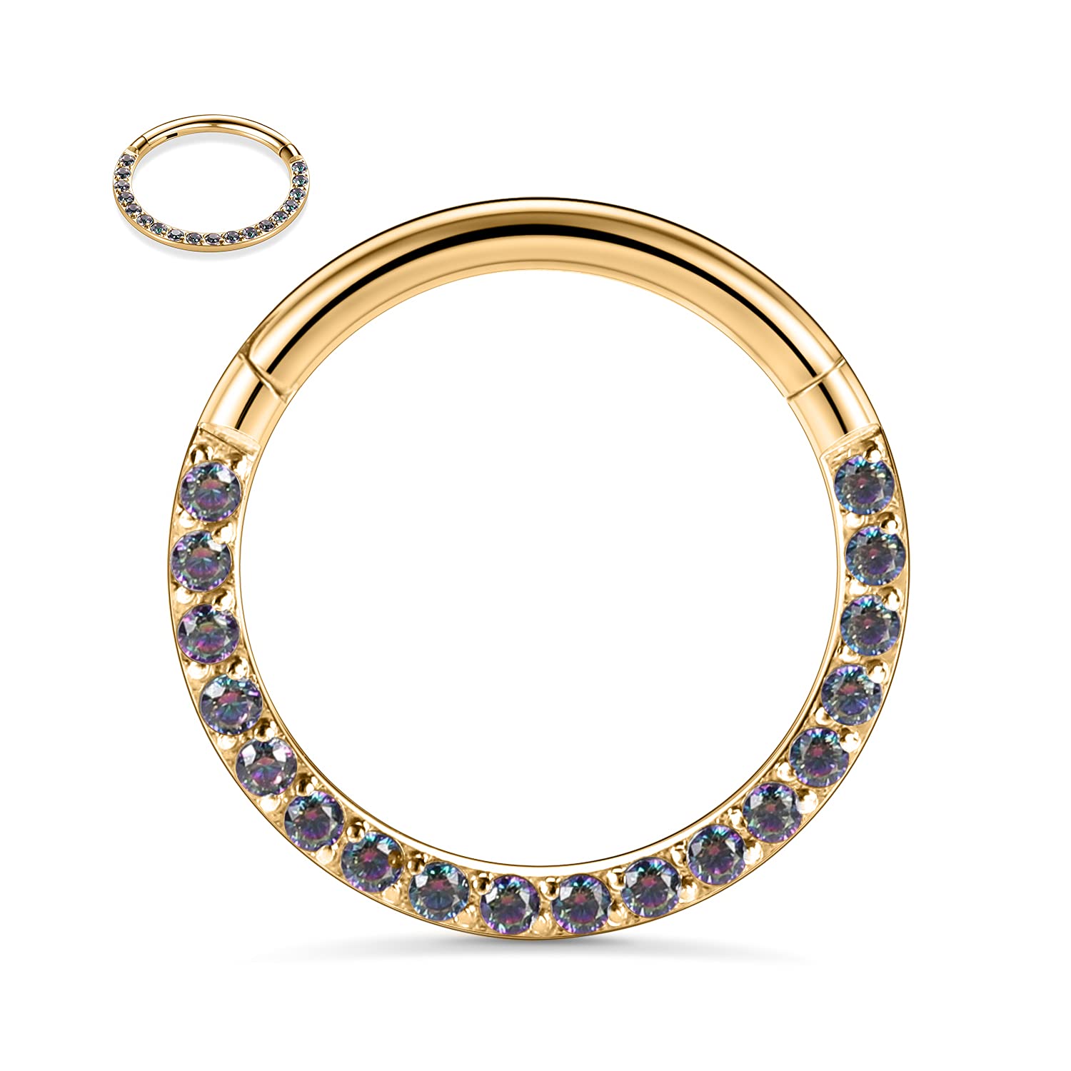 hengkaixuan 16G Conch & Septum Piercing Jewelry - Daith Clicker & Hoop Earring - Surgical Steel Nose Ring - Gold 6mm CZ Opal — view 21