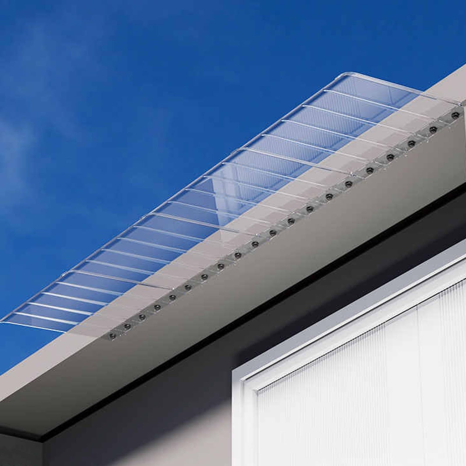 Auvent de porte d'extérieur transparent en polycarbonate 55x200 cm pour l'entrée et le balcon