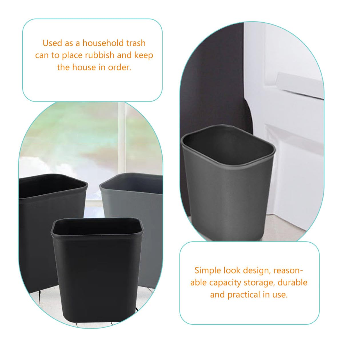 Cestino Porta Rifiuti Rettangolare in Plastica 8l Nero, 2 Pezzi | Camera da Letto e Cucina, Design Semplice, Forma Rettangolare, Pratico Formato Domestico