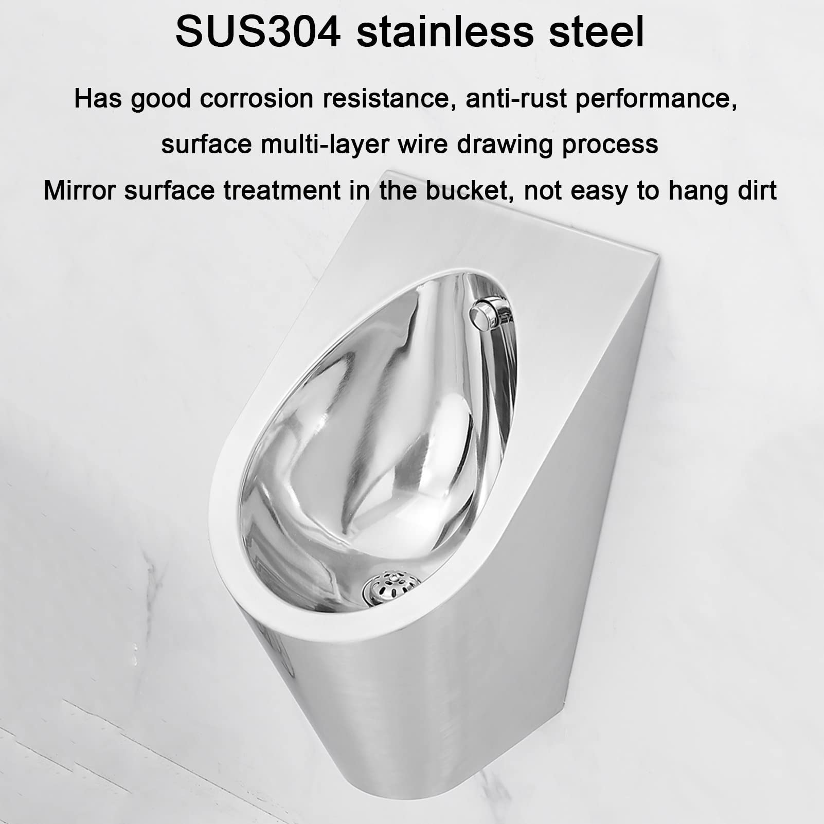 OTQEFTN Wall-Mounted Commercial Flushing urinals, Men's Public Toilet Stainless Steel Induction urinals,Bathroom Urinal Funnel Toilet, Used in Bars, Hotels, Schools Public Toilet