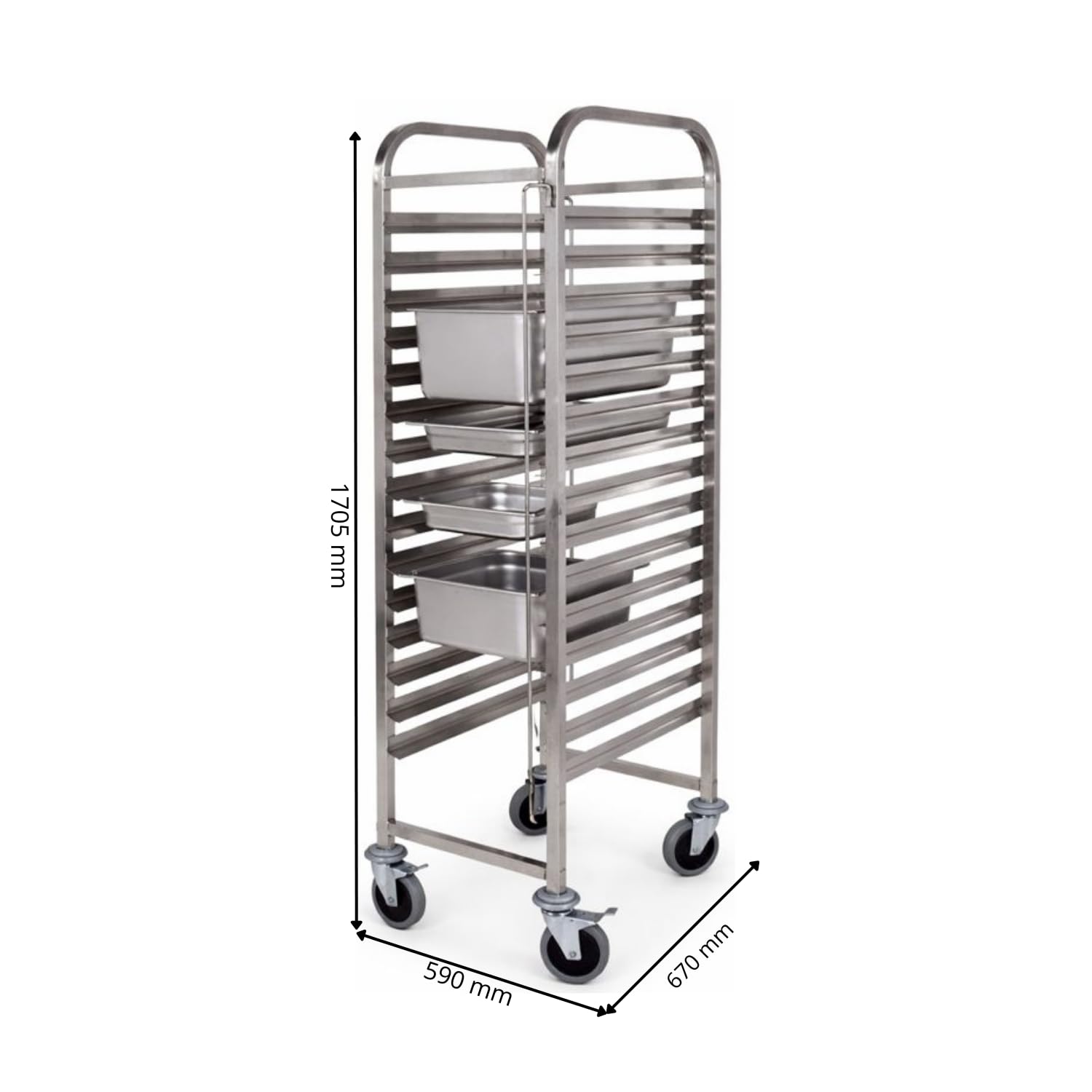 Générique Carrello INOX 15 livelli GN 2/1 - Scala di stoccaggio e trasporto per vassoi - Ruote da 5" con freni