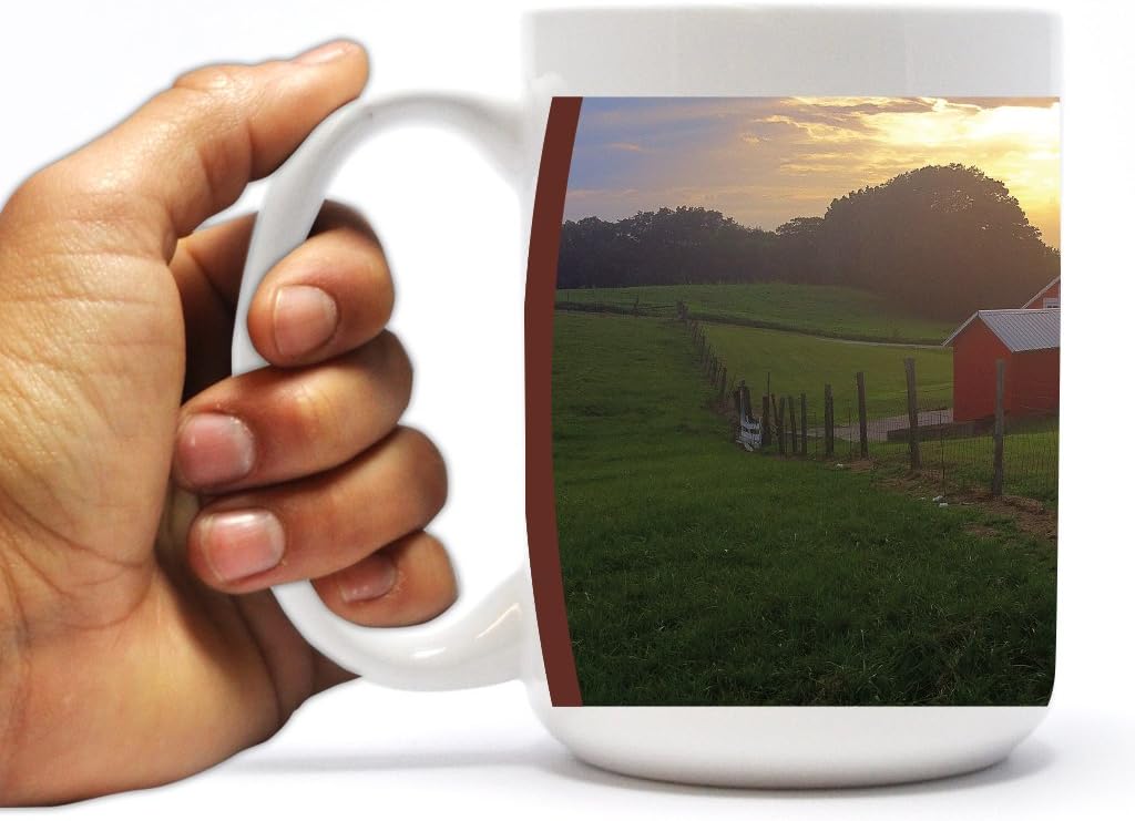 VictoryStore Ceramic Mugs - Rural Farm with Red Barn, Landscape Coffee Mug, 15 ounces