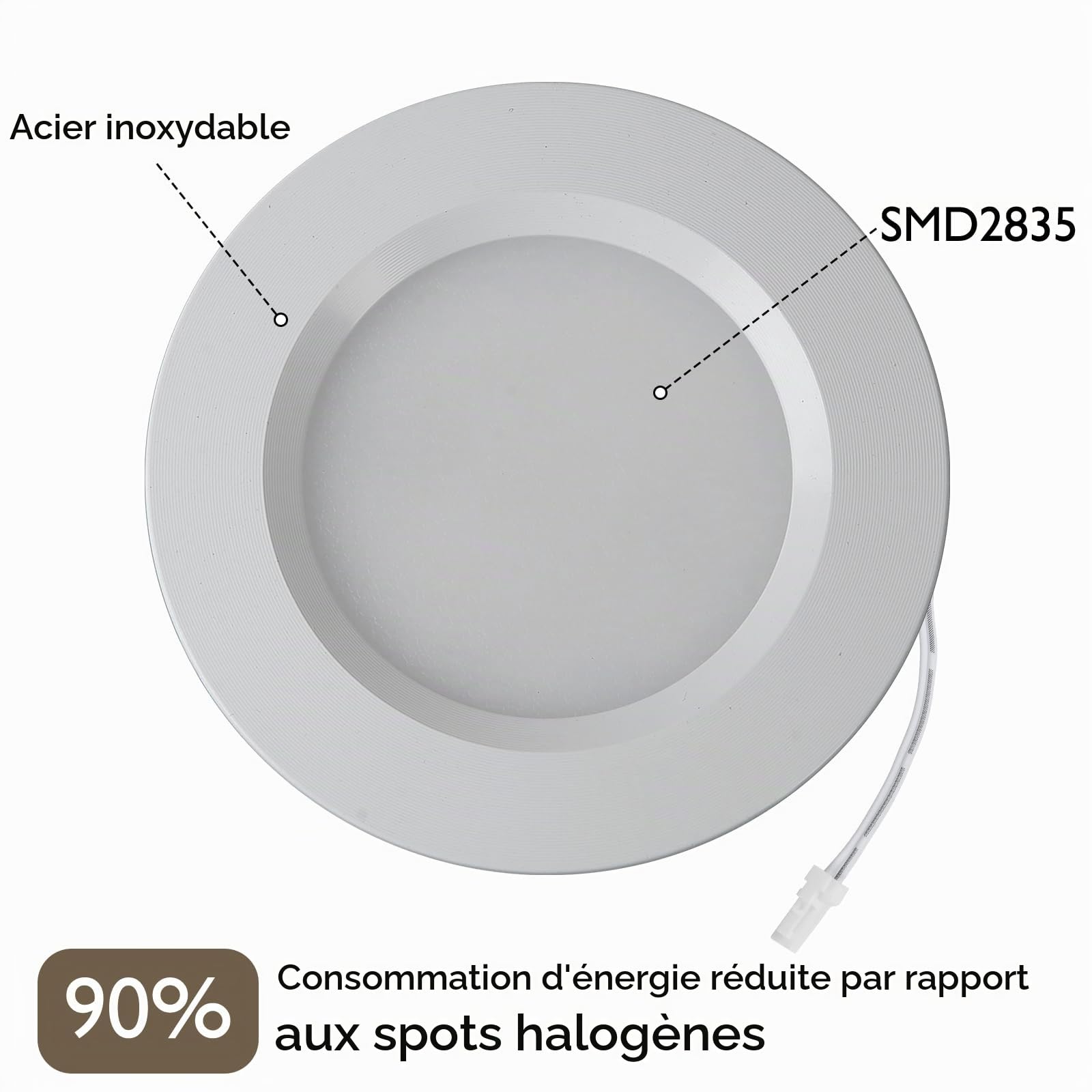 HCFEI Lot de 3 spots LED encastrables ultra plats pour meubles - DC12 V - 3W - Découpe du trou : 55mm - Avec câble de 2m - IP44 - Pour armoires à miroir, vitrines, meubles et armoires (blanc 3000 K)