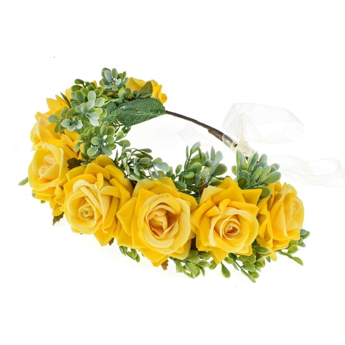 Shiwaki Girls Yellow Handmade Wreath Headdress Head Flower Headband Seaside Vacation Wedding Accessories Bridesmaid Flannel Head Flower(Yellow)