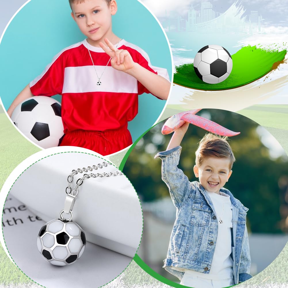 Collana Pallone Da Calcio In Acciaio Inox - Ciondolo 3D Con Scatola Regalo Per Appassionati Di Calcio - Foto 8