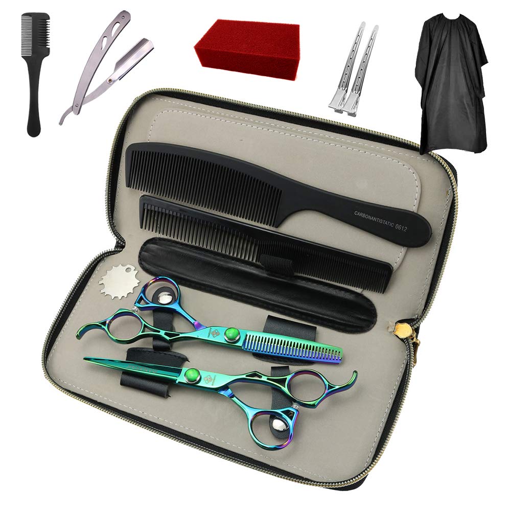 Jiesenyu - Forbici professionali da parrucchiere, 15,2 cm, in acciaio 440C, colore: Verde