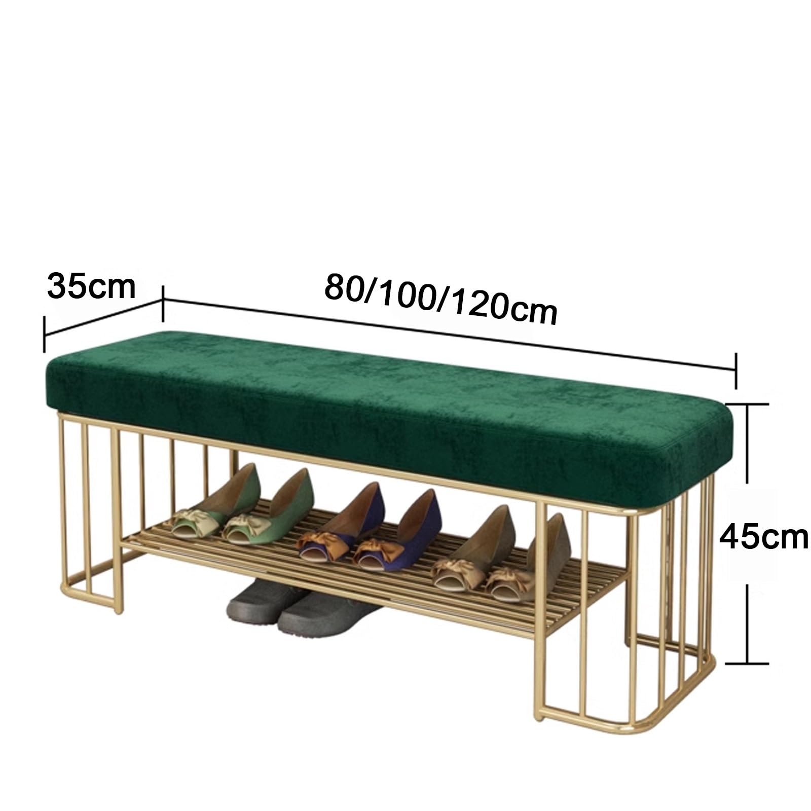 Banco Zapatero Entrada Recibidor Hecho de Metal, Resistente a La Carga con Cómodo Cojín para Entrada, Pasillo, Baño, Sala de Estar(Green,100 * 35 * 45cm)