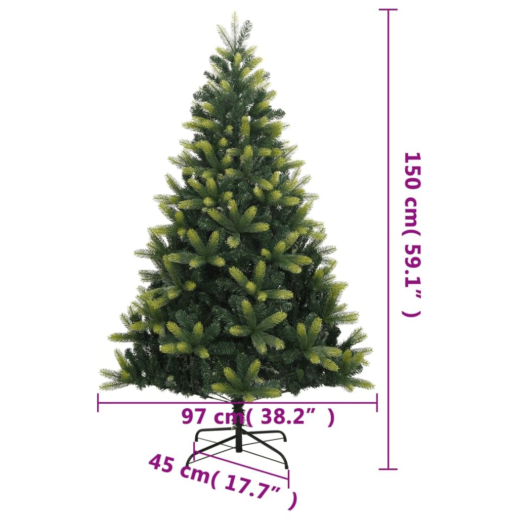 Árbol de Navidad artificial plegable con soporte, altura de 150 cm, puntas de polietileno natural, fácil montaje, soporte de metal resistente, para uso interior y exterior