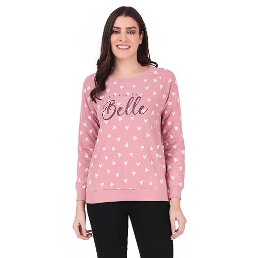 Cotton Sweatshirt for Women in 300 GSM Fabric with Ribbed Details Includes Plus Sizes (S-5XL)