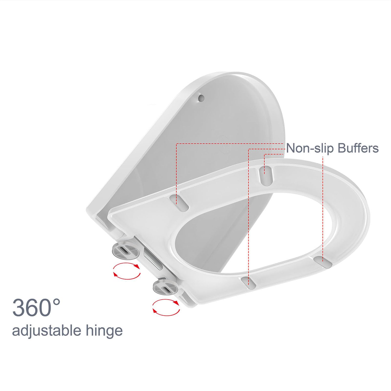 Wttfc Tapa WC Universal,Toilet Seat En Forma De D,Tapas De Water Cierre Suave Lento, Asiento De Inodoro En Material De PP, Tapadera WC Universal, Bisagras Ajustables,FáCil De Limpiar,S