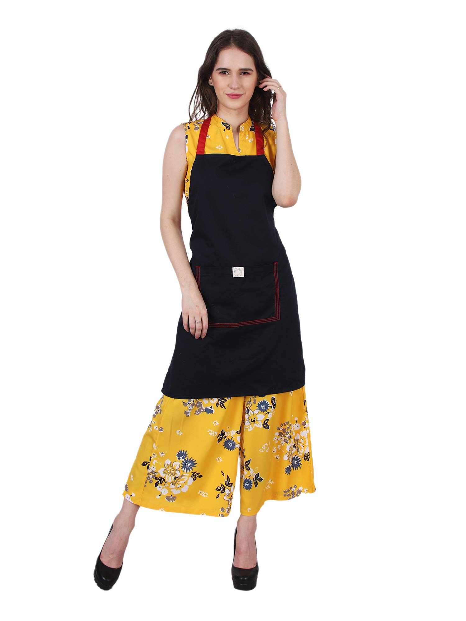 Designer Embroidered Apron Dark Navy Cotton Twill 100 x 70 cm by Bag2basic (#B2BAPP07CT) - 1 Pc
