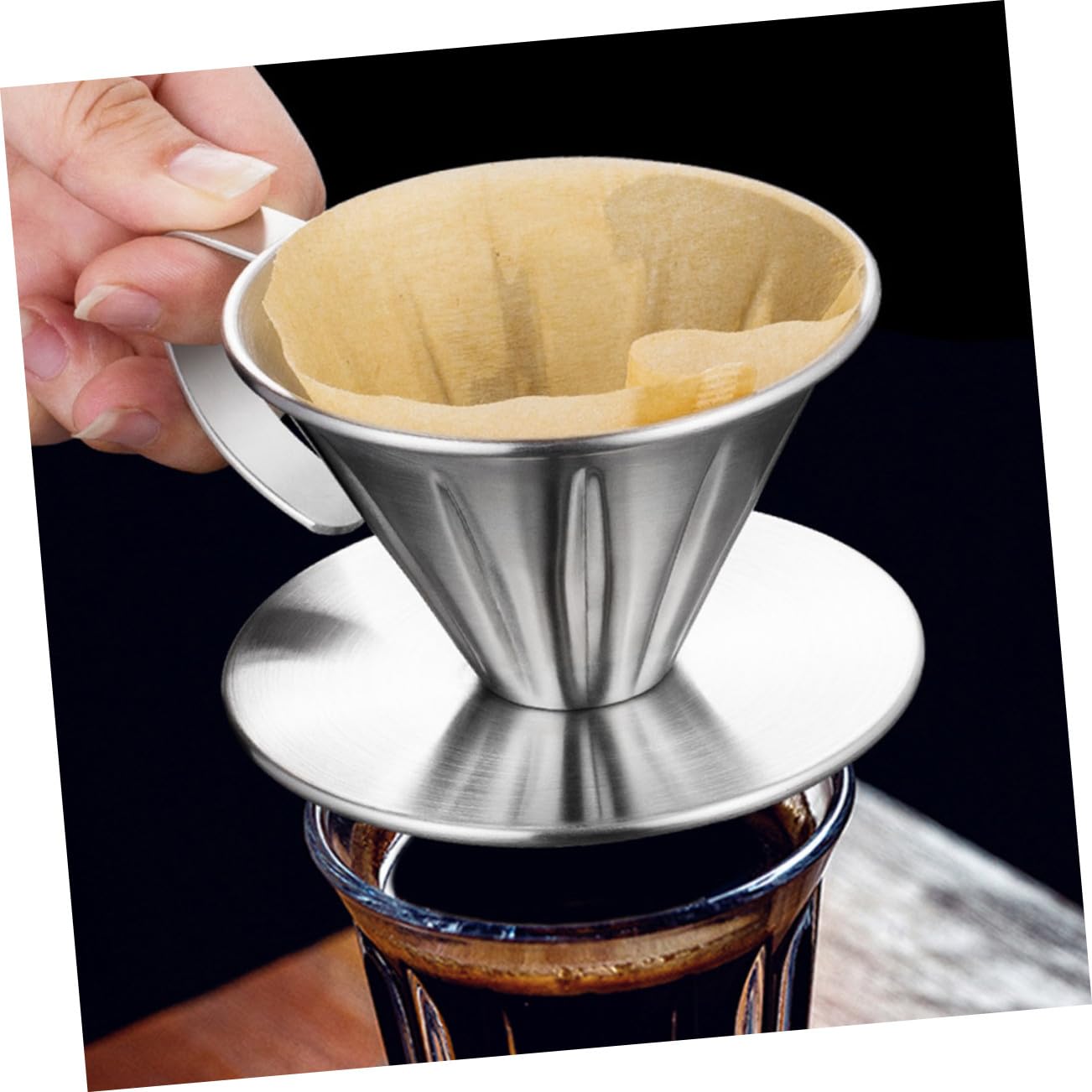 Filtro de Café Reutilizable de Acero Inoxidable con Mango Malla de Precisión para Filtrado Diseño Embudo para Vertido Rápido sin Duradero y Seguro para Uso Doméstico y Oficina