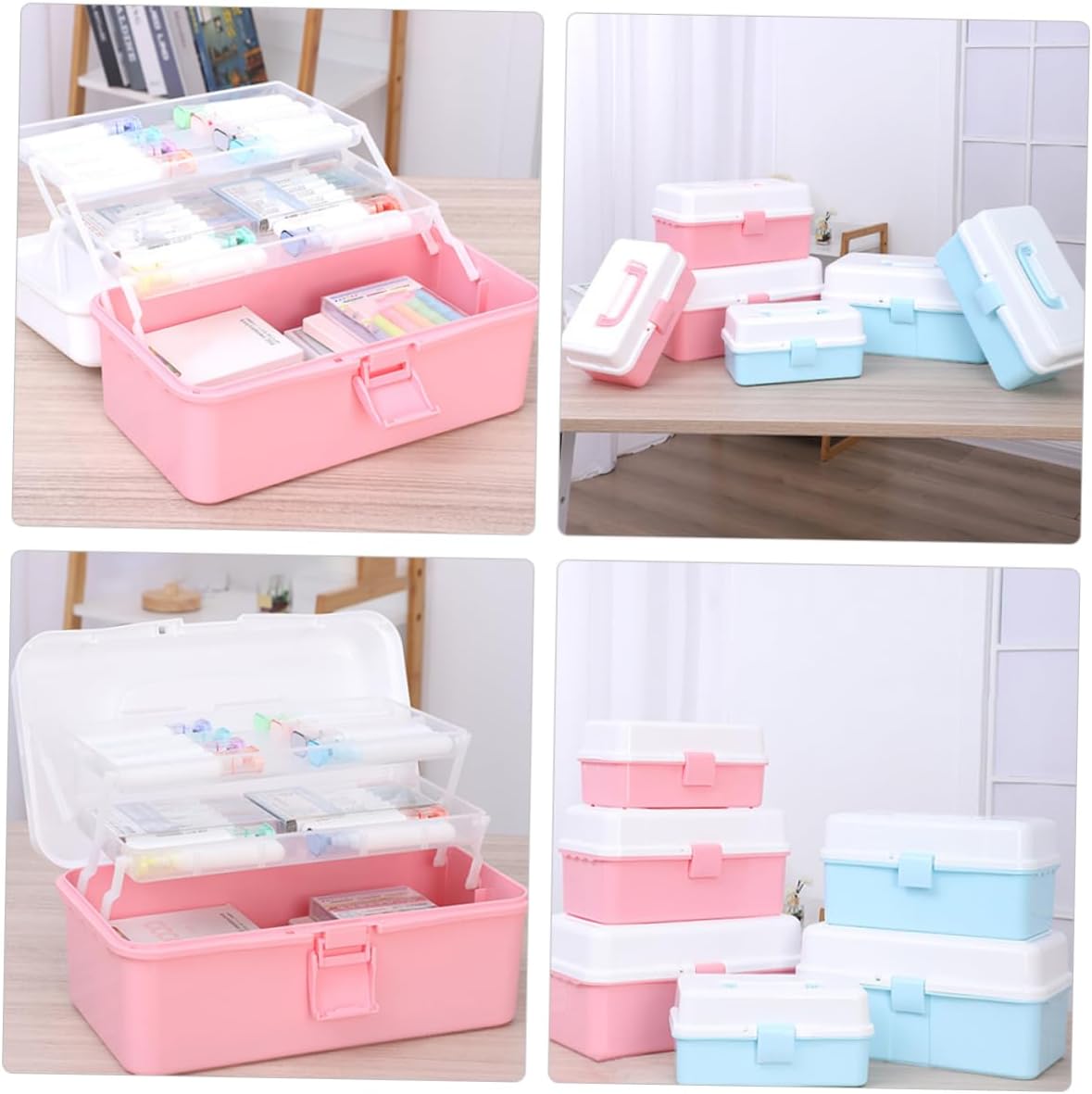 Portable Multi Art Supply Storage Box with Handle Three Organizer for Craft Tools Painting Accessories and Home Use for Beads Jewelry and Beauty Supplies