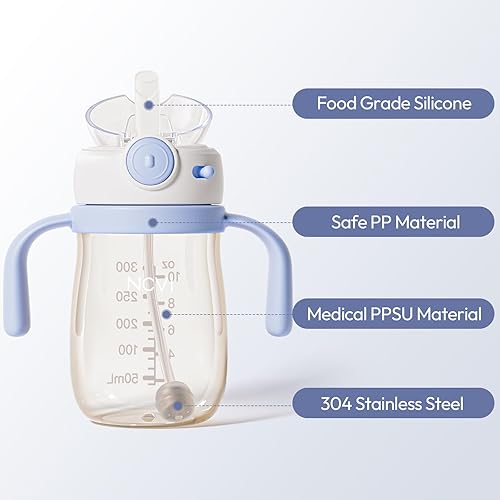 Miniatura 8 de NCVI PPSU - Vaso para sorber de paja de leche a prueba de derrames, para niños pequeños de 1 a 3 años, botella de agua ligera para entrenamiento