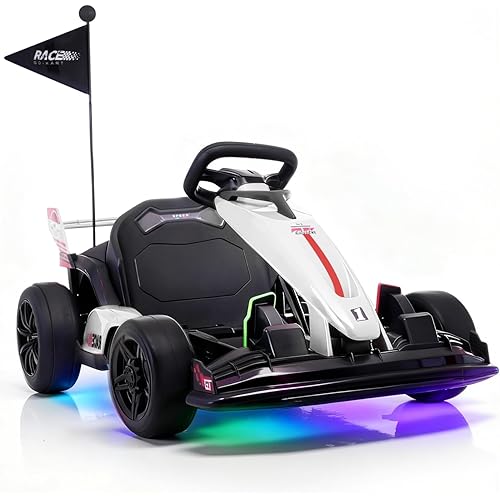 Blitzshark 36V Kids Go Kart 600W Drift Kart Powerful Electric Pedal Kart Outdoor Race Toy, with 600W Strong Motor, 9AH Big Battery, EVA Tires, Drift/Sports Mode, Brake Pedal, Length Adjustment, White