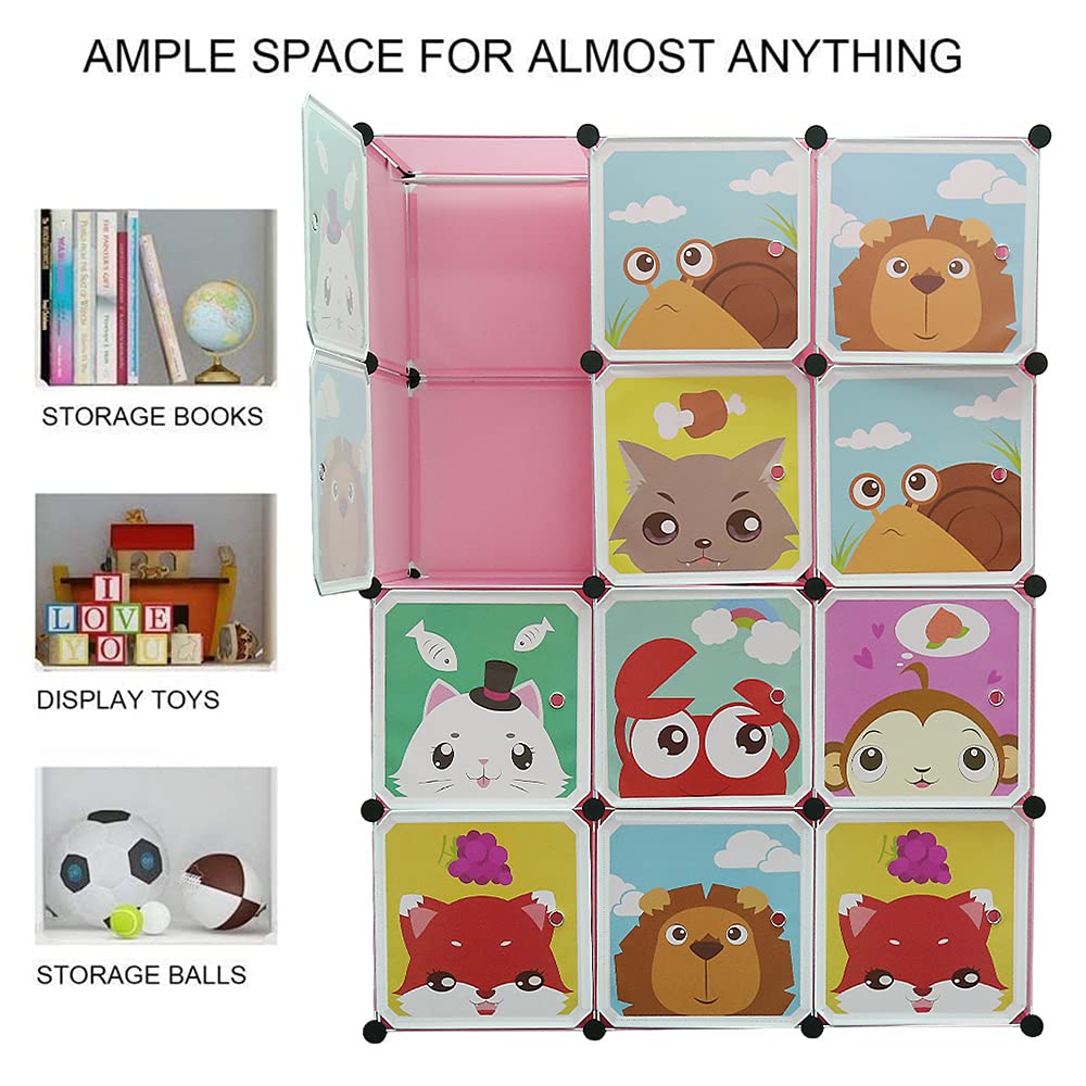 Kedia Armoire pour enfants, armoire de chambre à coucher, armoire modulaire, en plastique, avec portes, portable, penderie pour enfants (111 x 37 x 147 cm, rose)