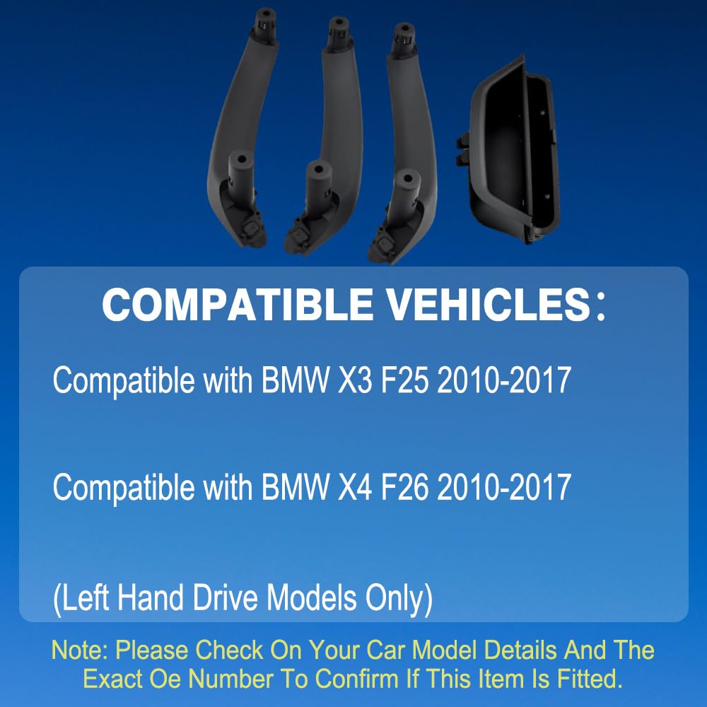 Poignée de porte intérieure de voiture de rechange compatible avec BMW X3 F25 X4 F26 2010-2017 51417250307 51419209216 51419209215 modèles d'entraînement à poignée gauche