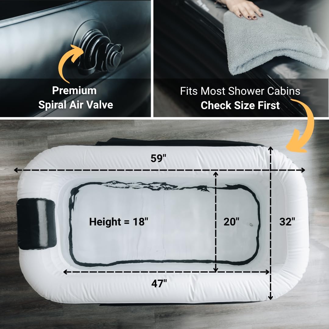 Alaskey® Portable Inflatable Bathtub For Ice Bath Or Hot Baths | Foldable & Freestanding Soaking Recovery Tub For Adults | Durable, Space-Saving, Easy To Store | Perfect For Indoor Home Spa Relaxation