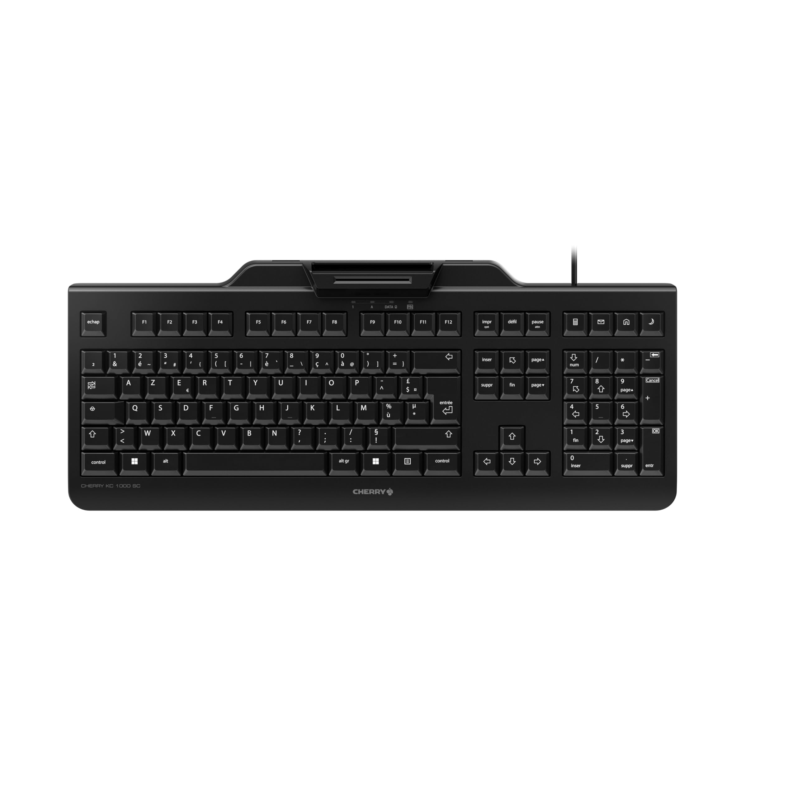 CHERRY KC 1000 SC, Kabelgebundene Security-Tastatur mit integriertem Kartenleser, Belgisches Layout (AZERTY), Plug & Play (USB-A), Flaches Design, Schwarz