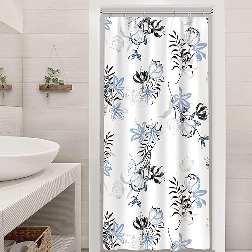 Miniatura 94 de Cortina de ducha verde salvia con eucalipto, cortina de ducha de tela impermeable con hojas de planta de primavera, cortina de ducha acuarela verde