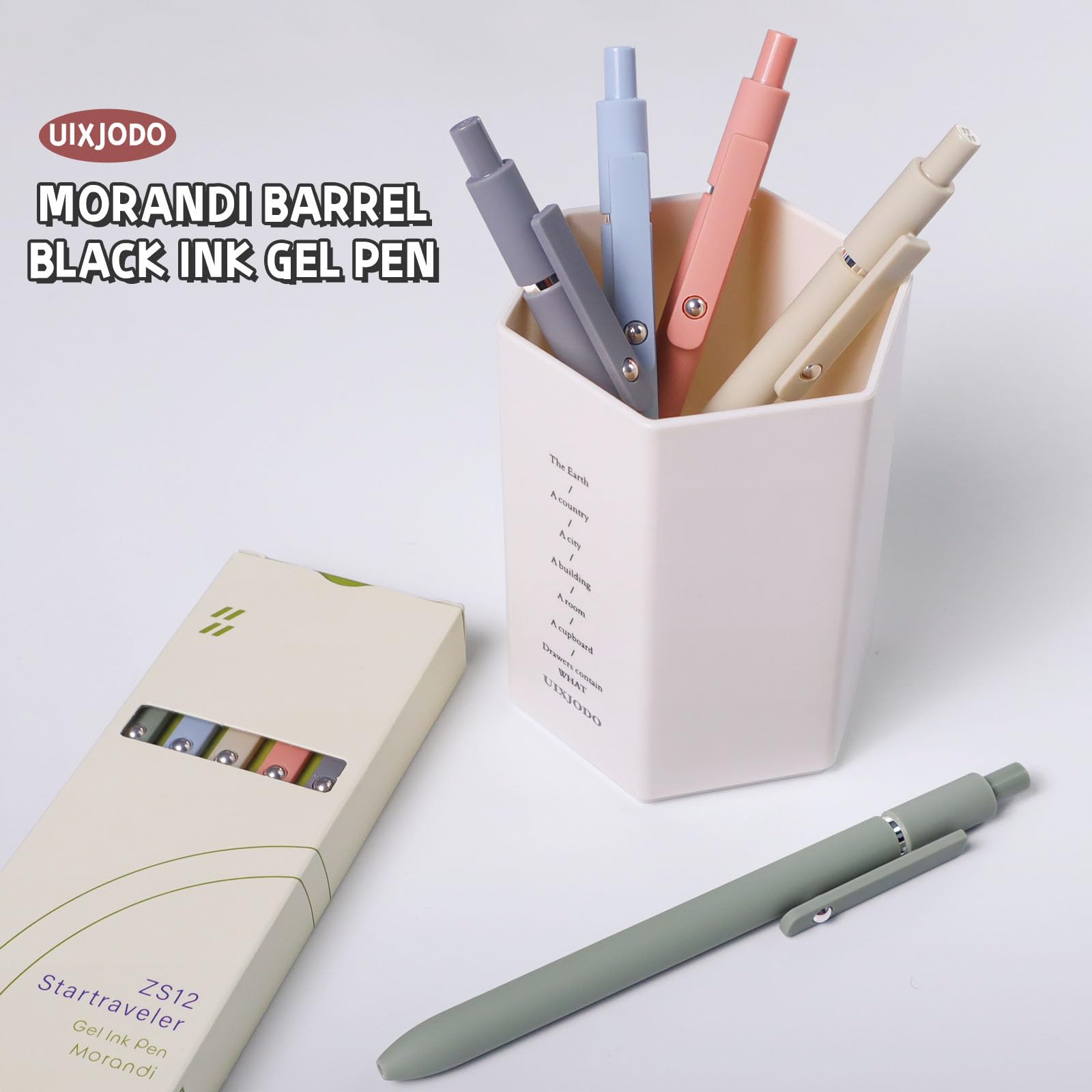 UIXJODO Gelpennen, 6 stuks 0,5 mm zwarte inkt pennen goud Morandi vat