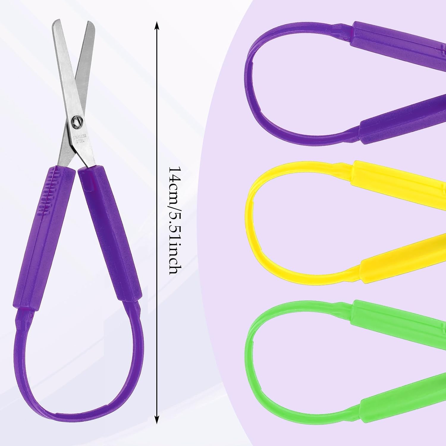 Loop Scissors 3Pcs Adaptive Scissors for Toddlers 5.5 Inch Colorful Training Scissors for Kids Special Need Children Back to Schools (Yellow, Purple, Green)