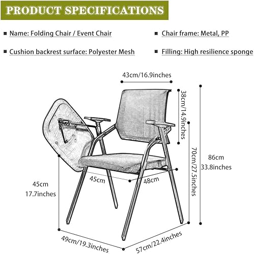 Miniatura 9 de Silla plegable Silla plegable para oficina a granel, silla plegable de institución de entrenamiento, silla comercial ergonómica, con tablero de