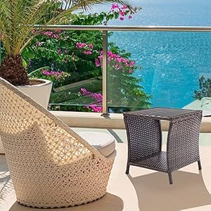 Outdoor Patio Side Table Set of 2 Small Brown Wicker Rattan End Table for Outside Storage Coffee Table with Poly Lumber Table Top for Garden Lawn Pool Porch Deck Outdoor Patio Side Table Set of 2 Small Brown Wicker Rattan End Table for Outside Storage Coffee Table with Poly Lumber Table Top for Garden Lawn Pool Porch Deck