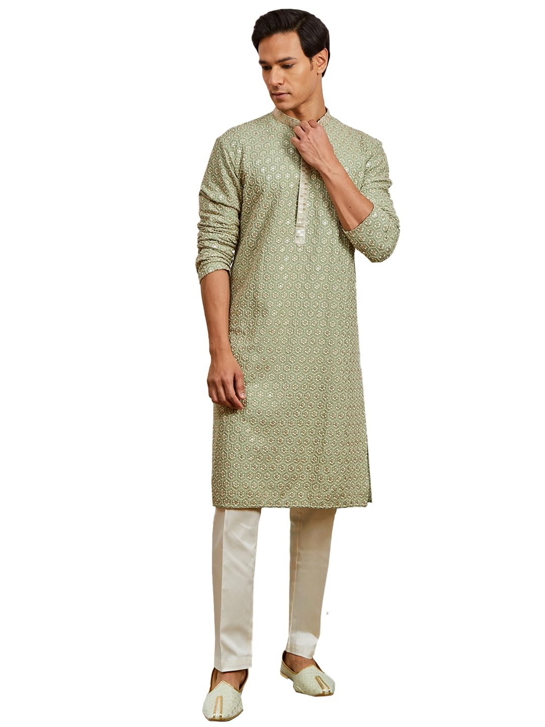 vastramay Men's Rayon Kurta And Pyjama Set - This men's kurta, pant set exudes elegance with its intricate design and sophisticated color palette.-picture-35