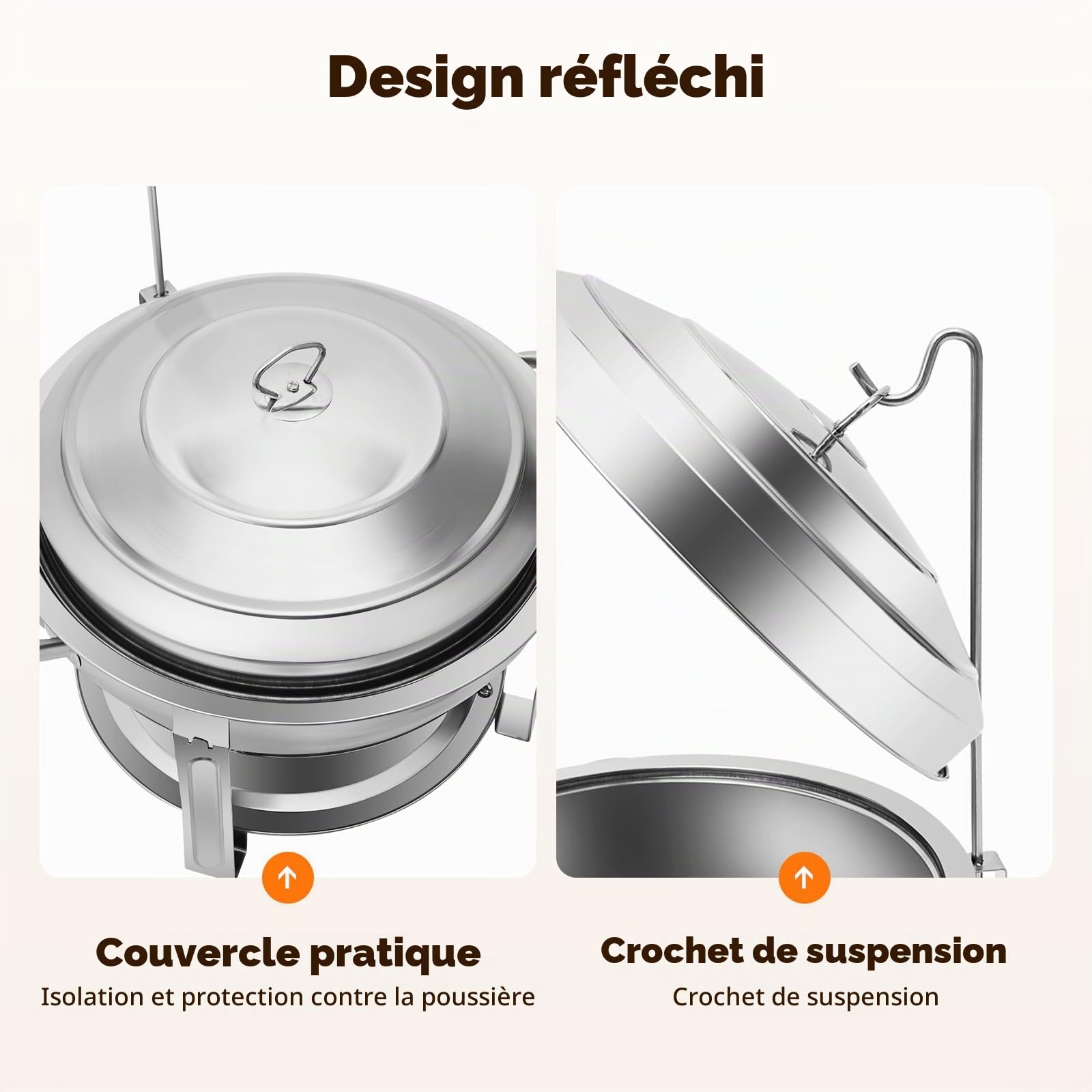 Chafing Dish Buffet 7.5L Chauffe Plat Electrique avec Couvercle en Acier Inoxydable et Support pour Hôtels, Buffets, Restaurants, Réunions Famille, Dortoirs, Banquets, Mariages