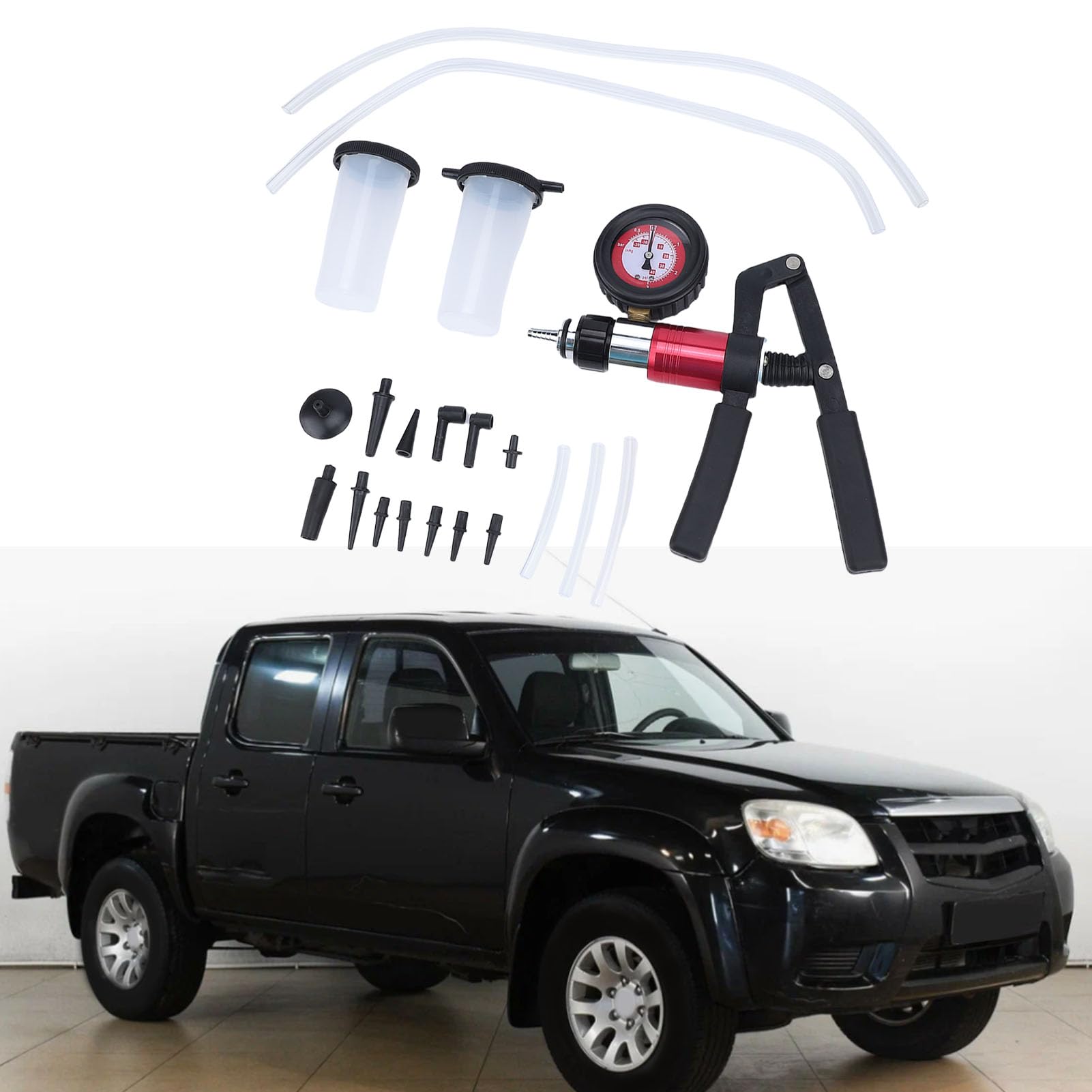 CHICIRIS Zestaw Samochodowej Pompy Próżniowej, Zestaw Ręcznej Pompy Próżniowej do Hamulców Odpowietrzających, ABS, Guma, Motoryzacja, Układy Hydrauliczne, z walizką transportową, Czarny