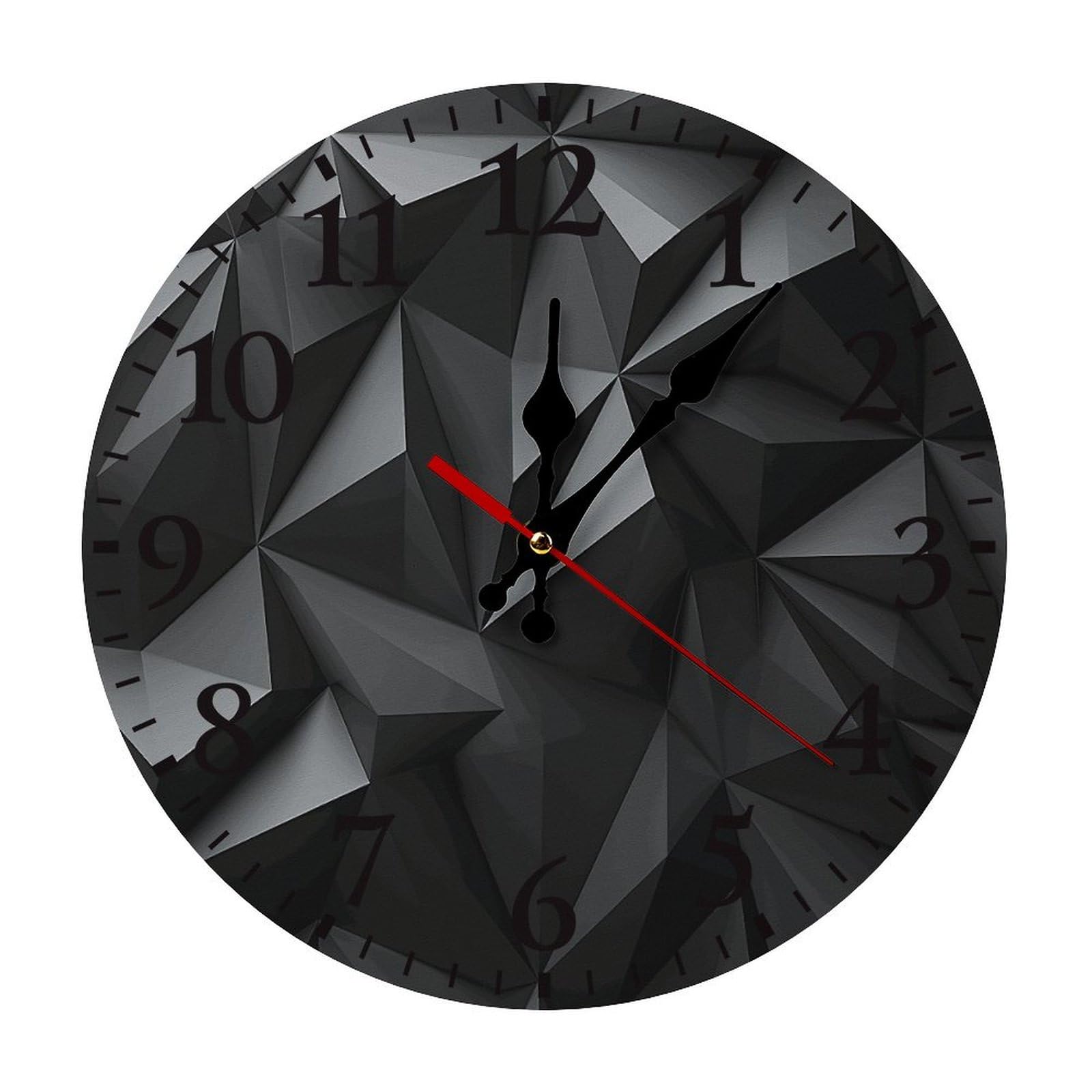 QMNLKH Black Geometric Wall Clock for Home, Battery Operated Clock for Hotel, Round Wall Clock with Arabic Numerals Black, Easy to Read, Non-Ticking Clocks for Living Room 30 * 30cm