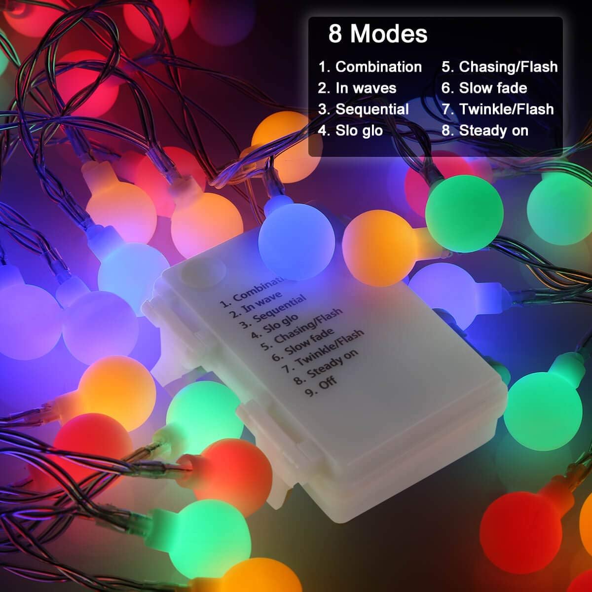 ALOVECO LED String Lights 18ft 50 LED Battery Powered String Lights with Remote 8 Modes Waterproof Globe Starry Fairy Lights for Christmas Outdoor Indoor Bedroom Garden Xmas Party(Multicolor)