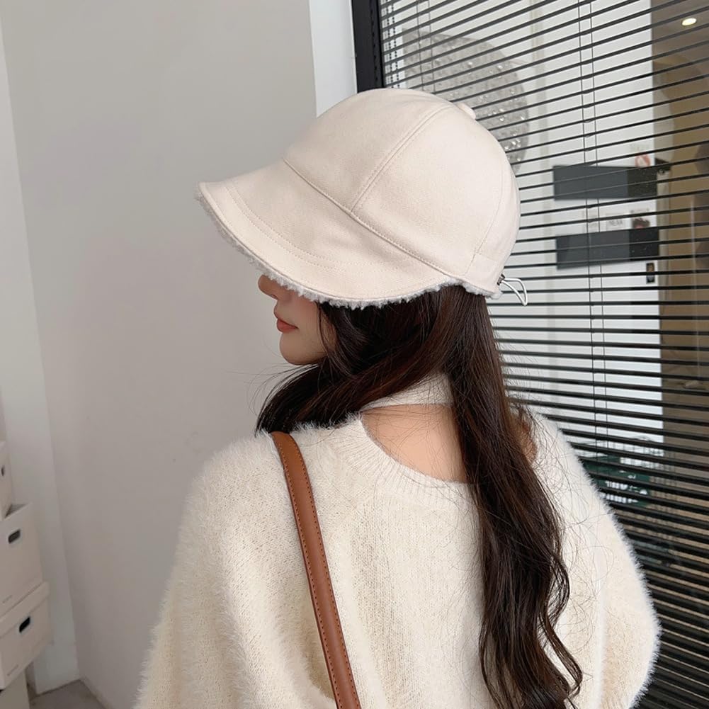 Halemet Fleece Bucket Hat for Women Wide Brim Baseball Cap Casual Equestrian Hat Soft Warm Winter Hats Skull Cap 2026 Winter - Image 4