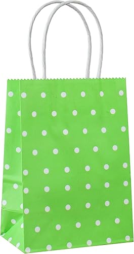 ADIDO EVA - Bolsas de regalo de lunares, mini bolsas de papel kraft verdes con asas para suministros de fiesta (25 unidades, 6 x 4.3 x 2.3 pulgadas)
