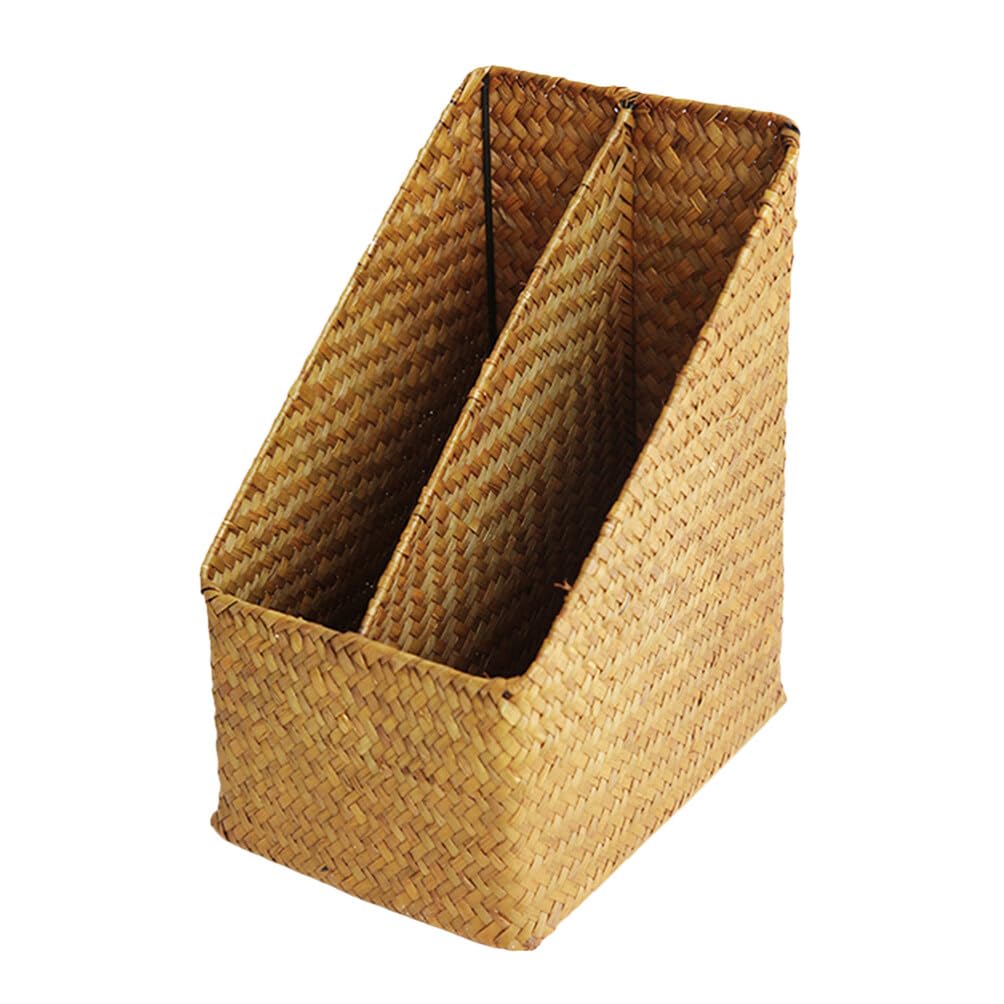 HOLIDYOYO Woven Magazine Basket File Books Rack Floor Wicker Letter Holder Boho Farmhouse Book Basket Narrow Newspaper Holder for Home Office