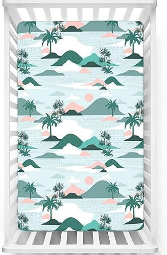Sábana bajera ajustable para cuna con temática hawaiana, sábana bajera suave para colchón para cuna o para niños pequeños, color verde azulado