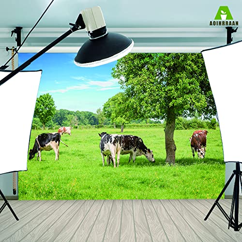 Aoihrraan 2,7x1,8m West Pasture Backdrop Grassland Ranch Cows Green Lawn Prairie Scenery Photography Background Baby Shower Decor Banner Children Adults Travel Artistic Portrait Photo Studio Props - Image 4