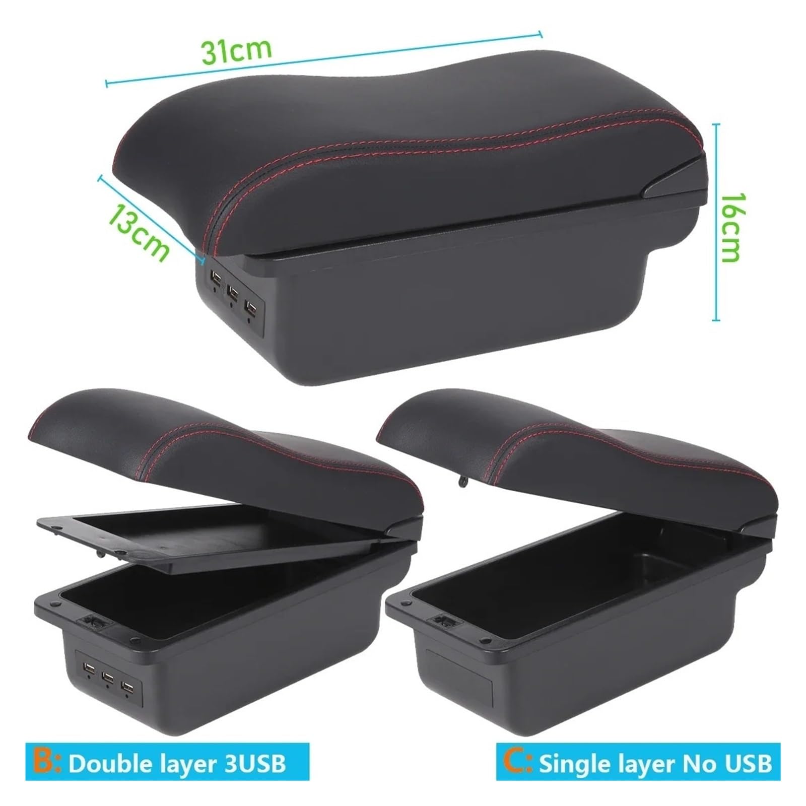 Bracciolos centrales Per Peugeot 307 2001-2008 Bracciolo Box Accessori Per Auto Vano Portaoggetti Automatico Dettagli Interni Rialzati Bracciolo centrale per auto(C Black white NoUSB)