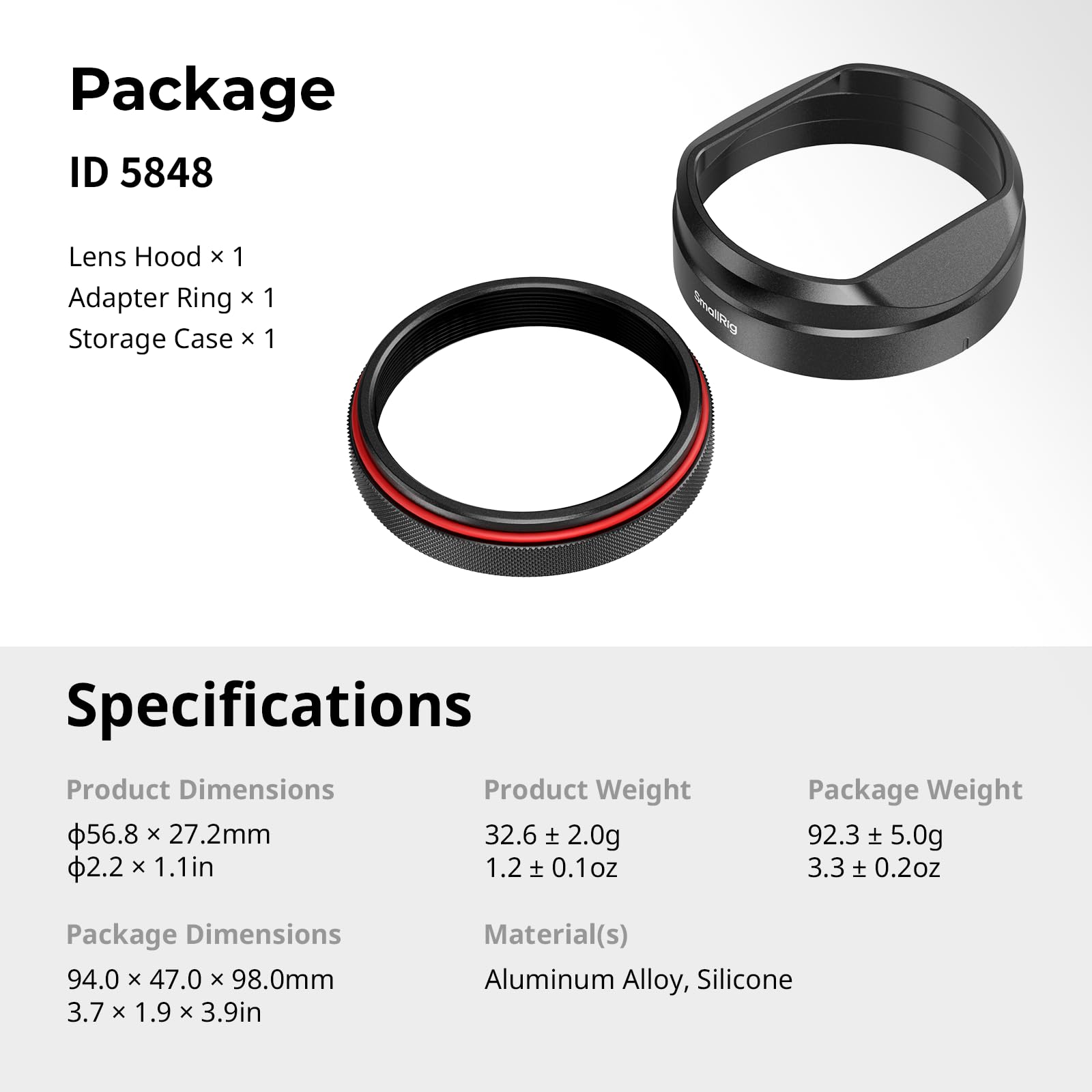 SmallRig Pare-Soleil X100VI pour FUJIFILM X100VI / X100V, en Alliage d'aluminium, avec Protection Anti-Rayures, Compatible avec Les filtres et Traitement Anti-Reflets. Couleur : Noir - 5848