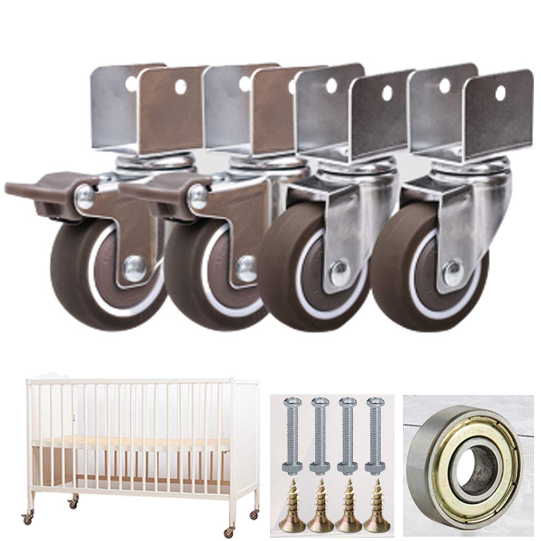 Ruedas giratorias Resistentes para Cuna de 1" y 25 mm con Soporte en U, Ruedas giratorias para Muebles, Ruedas giratorias móviles, Ruedas giratorias pequeñas, Ruedas de Repuesto de