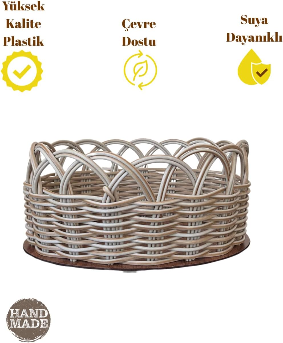 Handmade Cream Oval Basket 26 cm Decorative Woven Bread and Serving Basket Rattan - Cream