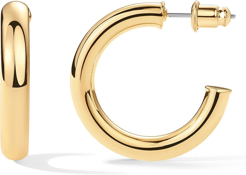 14K Gold-Plated Lightweight Chunky Open Hoops