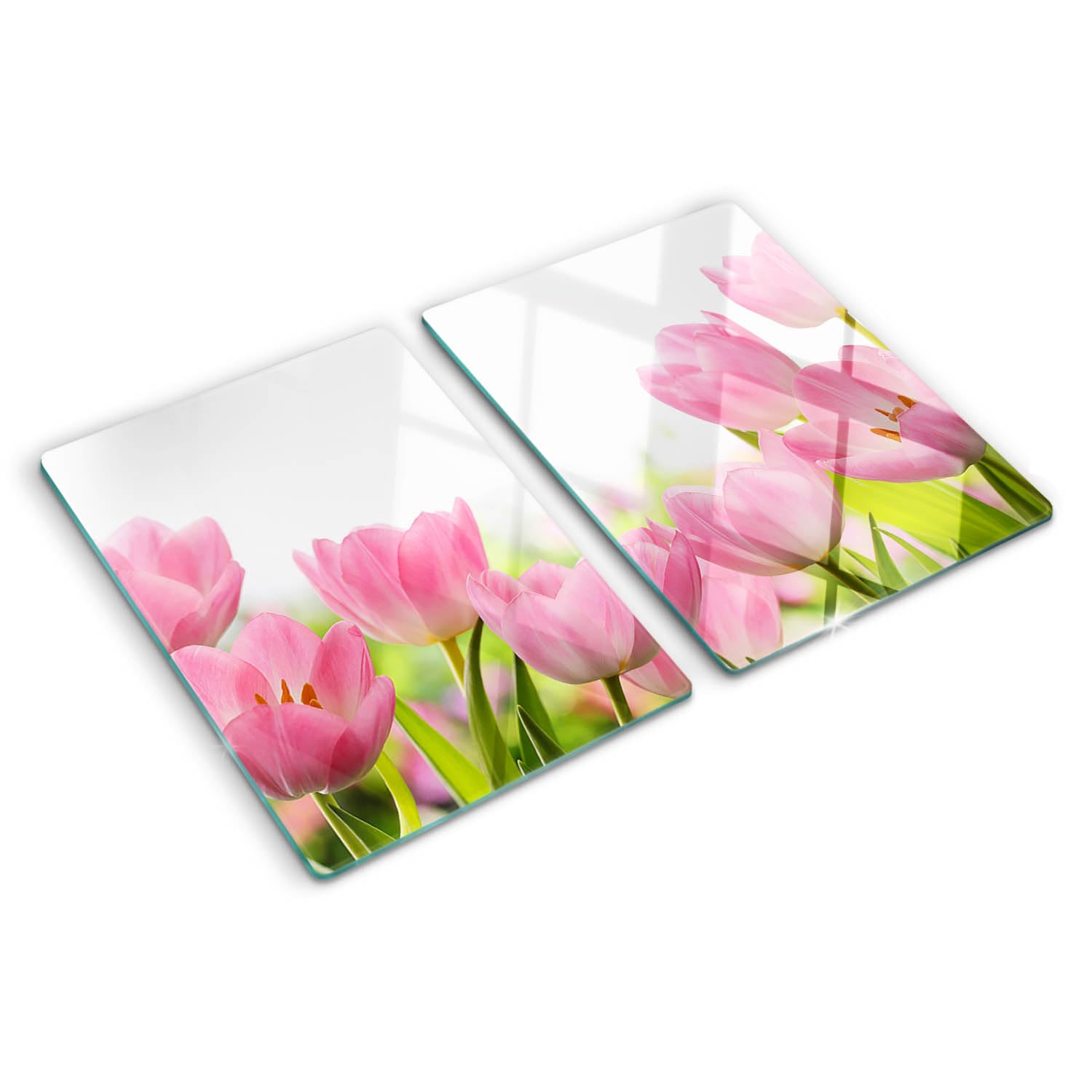 Planche à découper en verre trempé 40x52 cm antidérapante tulipes roses